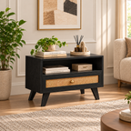 Modern Solid Wood Media Console with Cane Front
