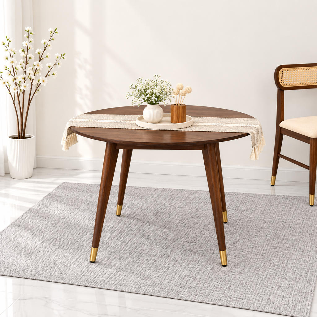 Ashton Solid Wood Rattan Cane Round Dining Table Set-4 Seater  