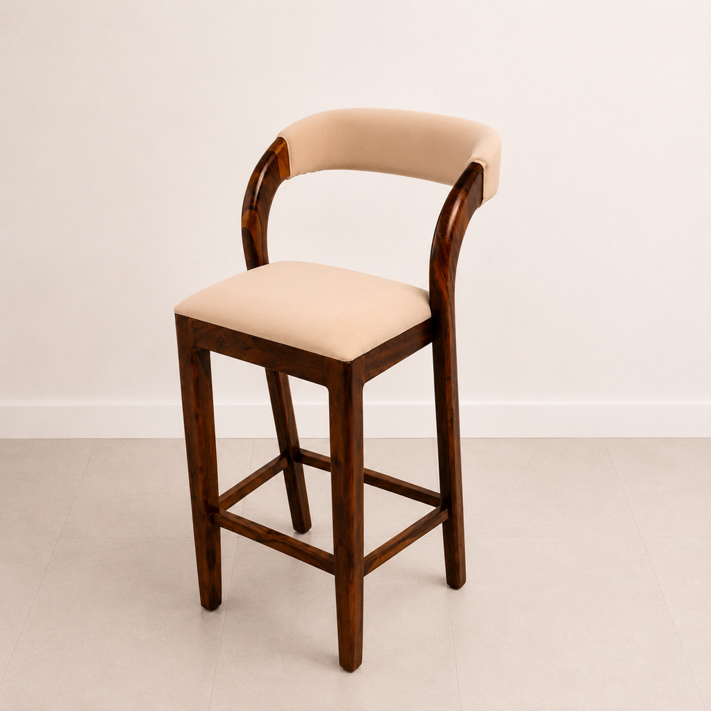 Sierra Solid Sheesham Wood Upholstered Bar Chair with Curved Backrest