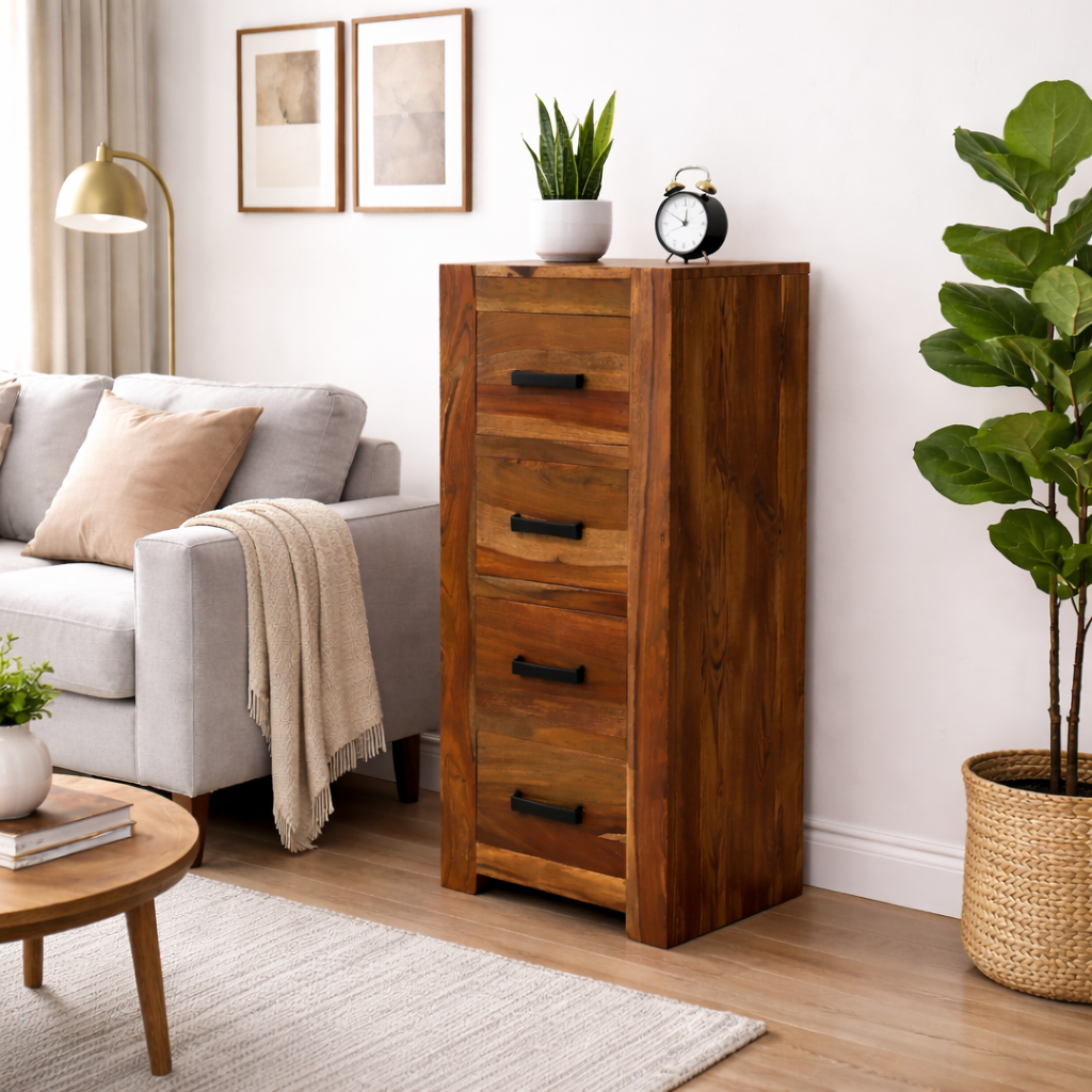 Sierra Sheesham Wood 4-Drawer Storage Chest-Honey
