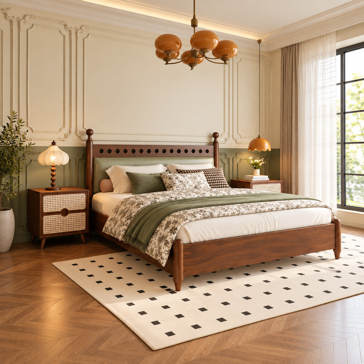 Bellanca Mid-Century Modern Solid Wood Bed – Without Storage