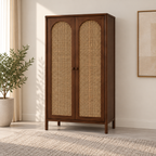 Braxton Contemporary Solid Wood 2-Door Wardrobe with Arched Handwoven Cane Panels