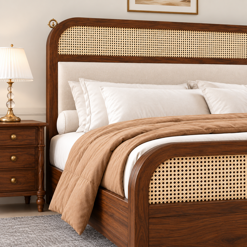 Milano Classic Wooden Bed with Upholstered Headboard