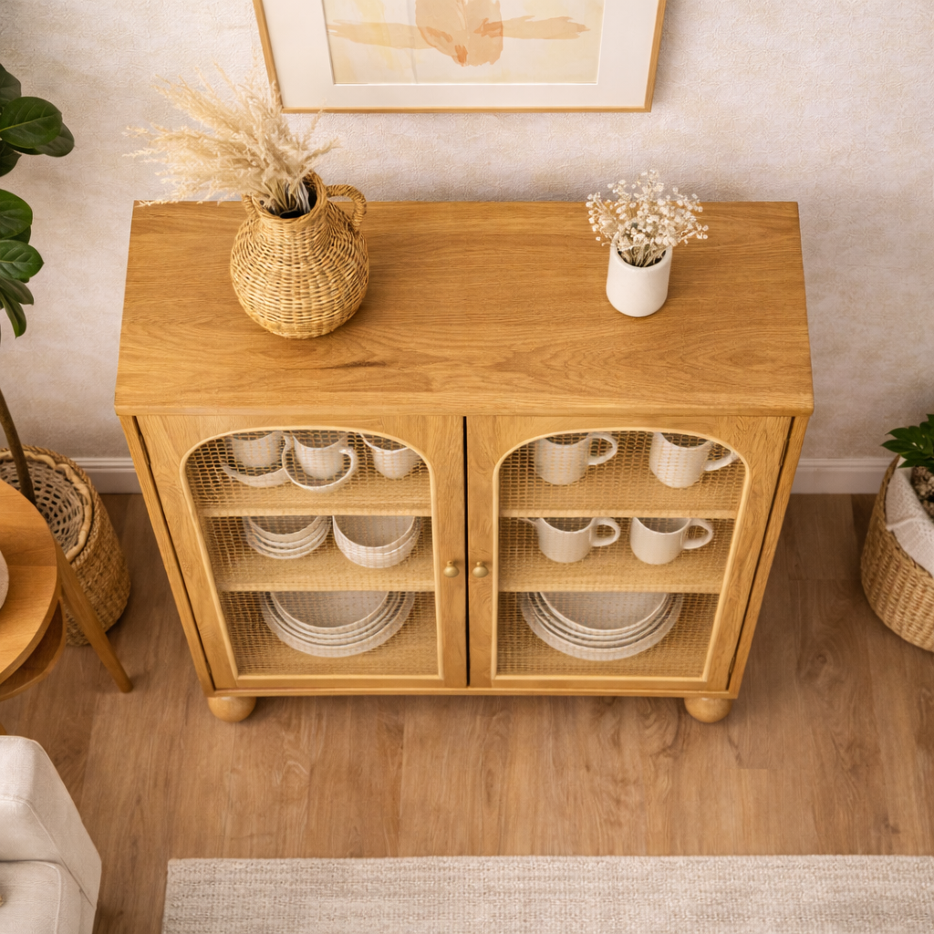 Valencia Rattan Large Crockery Unit Front View | Mamta Handicraft