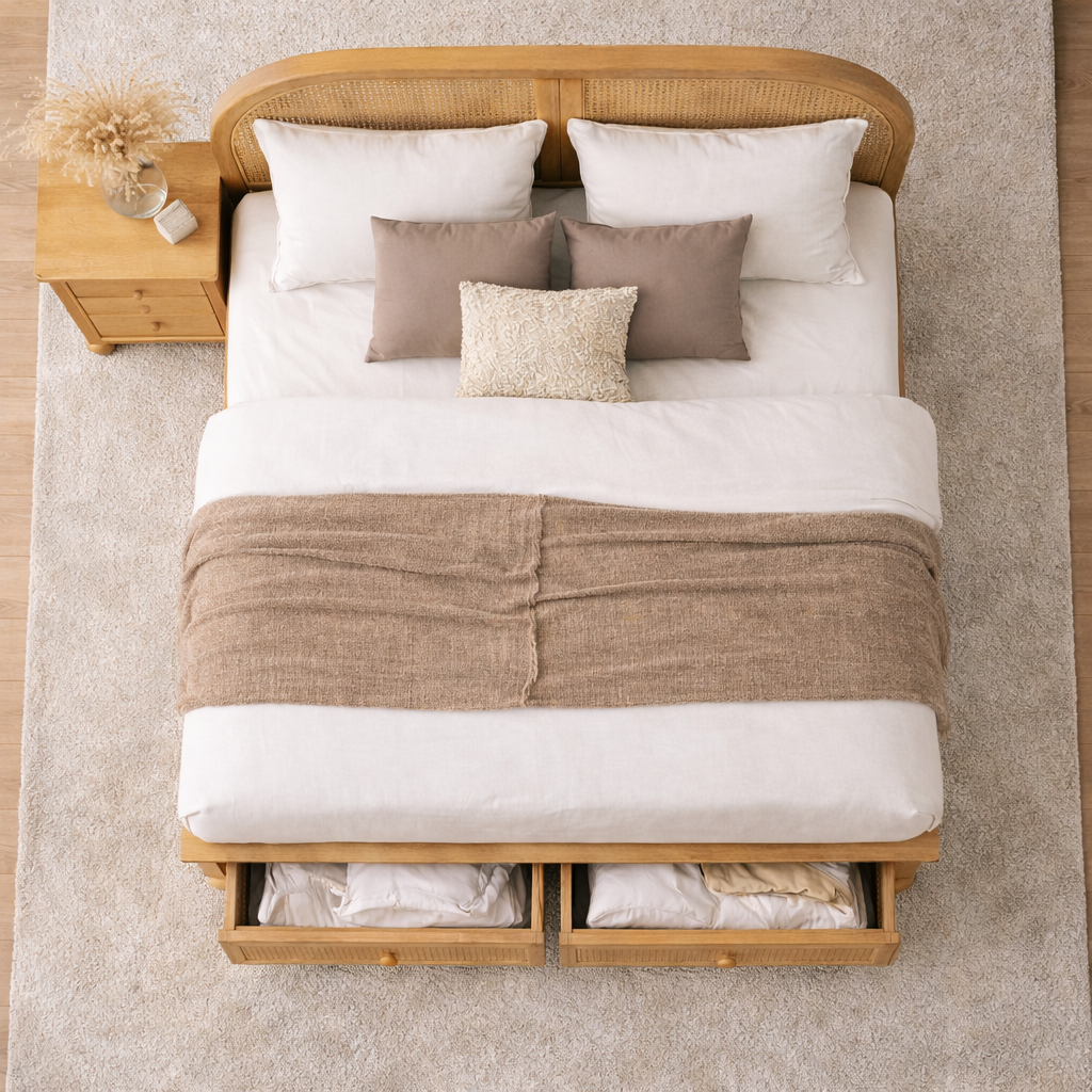 Valencia Rattan Drawer Bed Bedroom Lifestyle | Mamta Handicraft