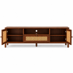 Braxton Contemporary Solid Wood TV Unit with Handwoven Cane Doors and Drawer