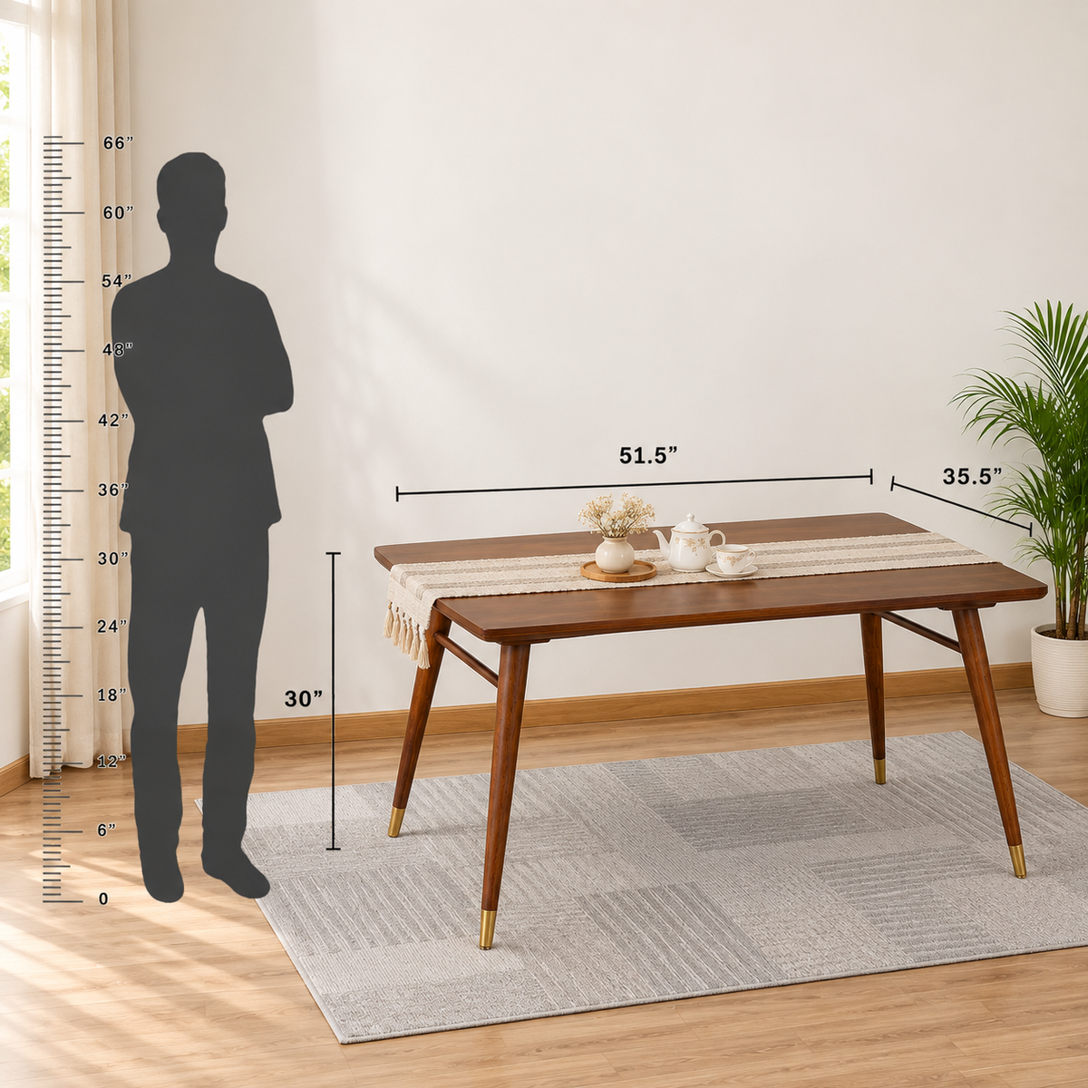 Ashton Solid Wood Rattan Cane Dining Table 4 Seater 
