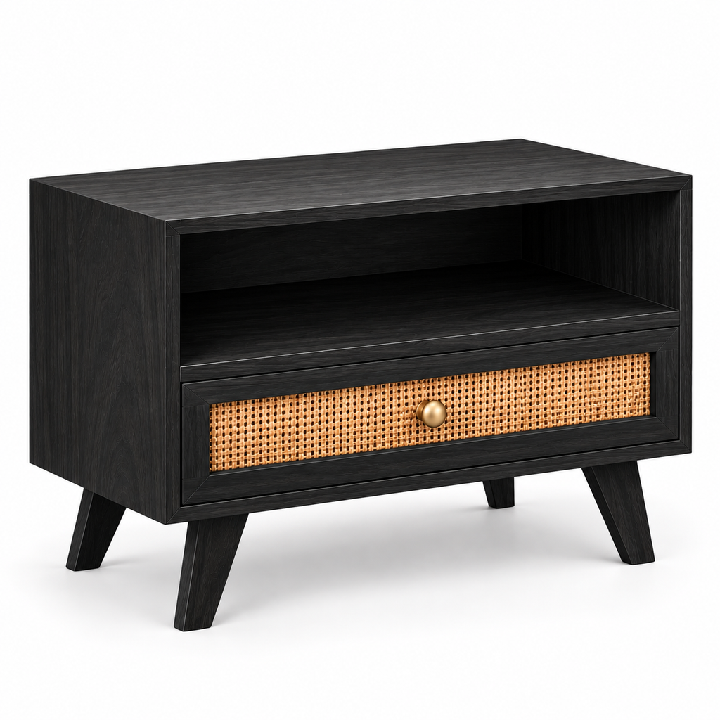 Modern Solid Wood Media Console with Cane Front