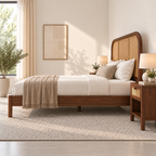 Braxton Contemporary Solid Wood Bed with Rattan Headboard