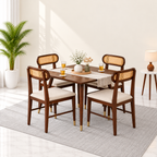 Ashton Solid Wood Rattan Cane Squre Dining Table Set -4 Seater 