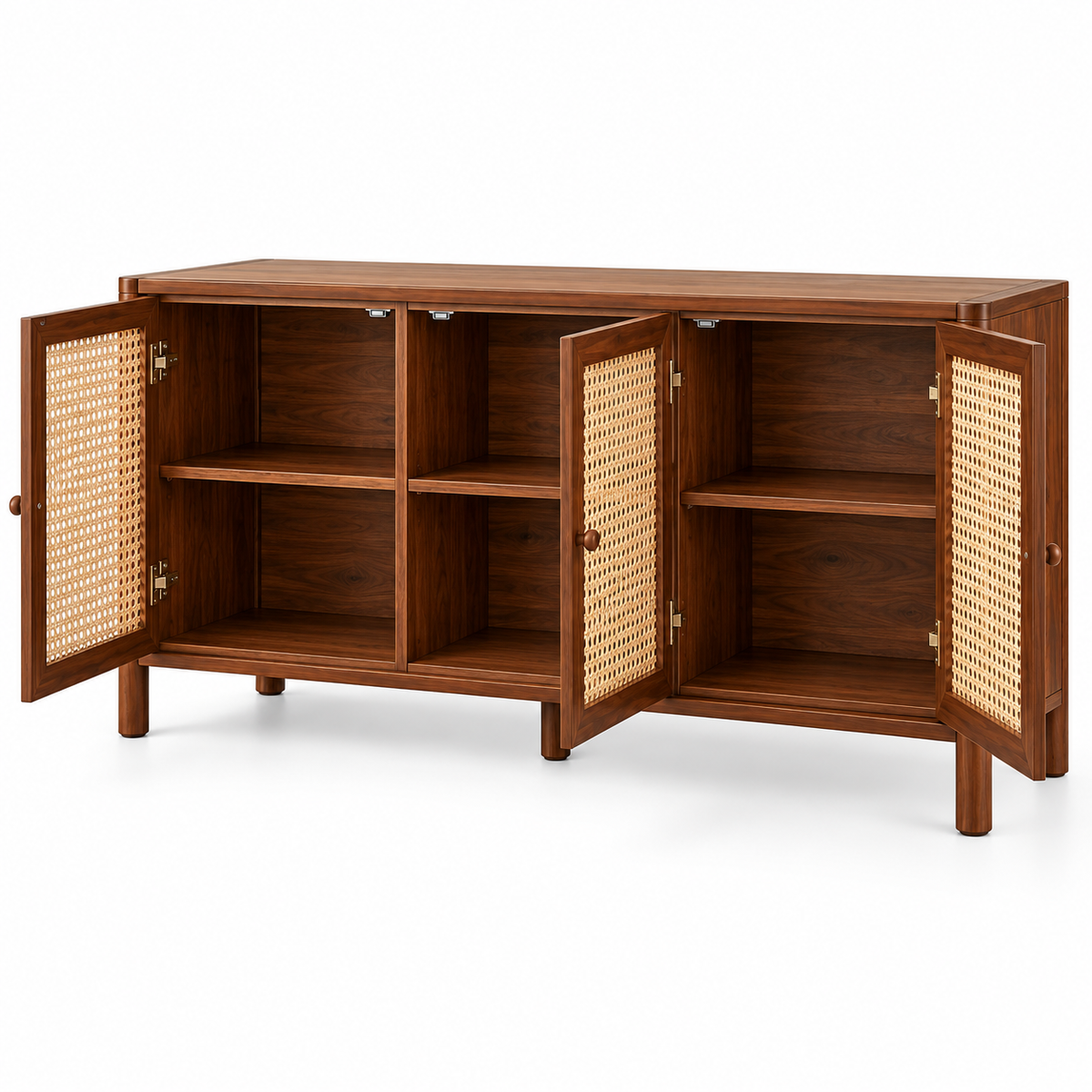 Braxton Contemporary Solid Wood 3-Door Sideboard with Handwoven Cane Panels