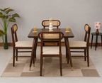 Ashton Solid Wood Rattan Cane Squre Dining Table Set -4 Seater 
