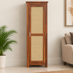 Modern Sheesham Wood Tall Cabinet with Cane Doors