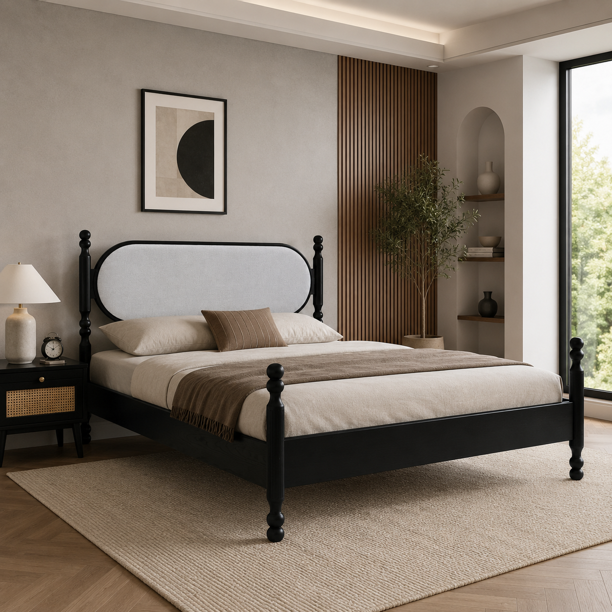 Kingsley Solid Wood Bed with Upholstered Headboard