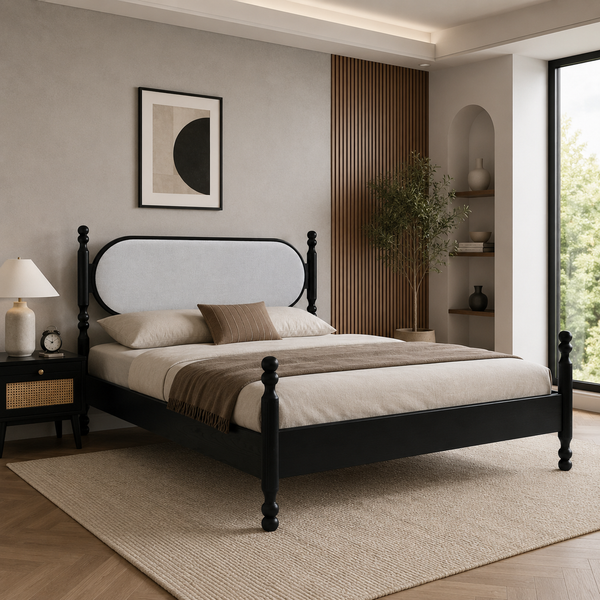 Kingsley Solid Wood Bed with Upholstered Headboard