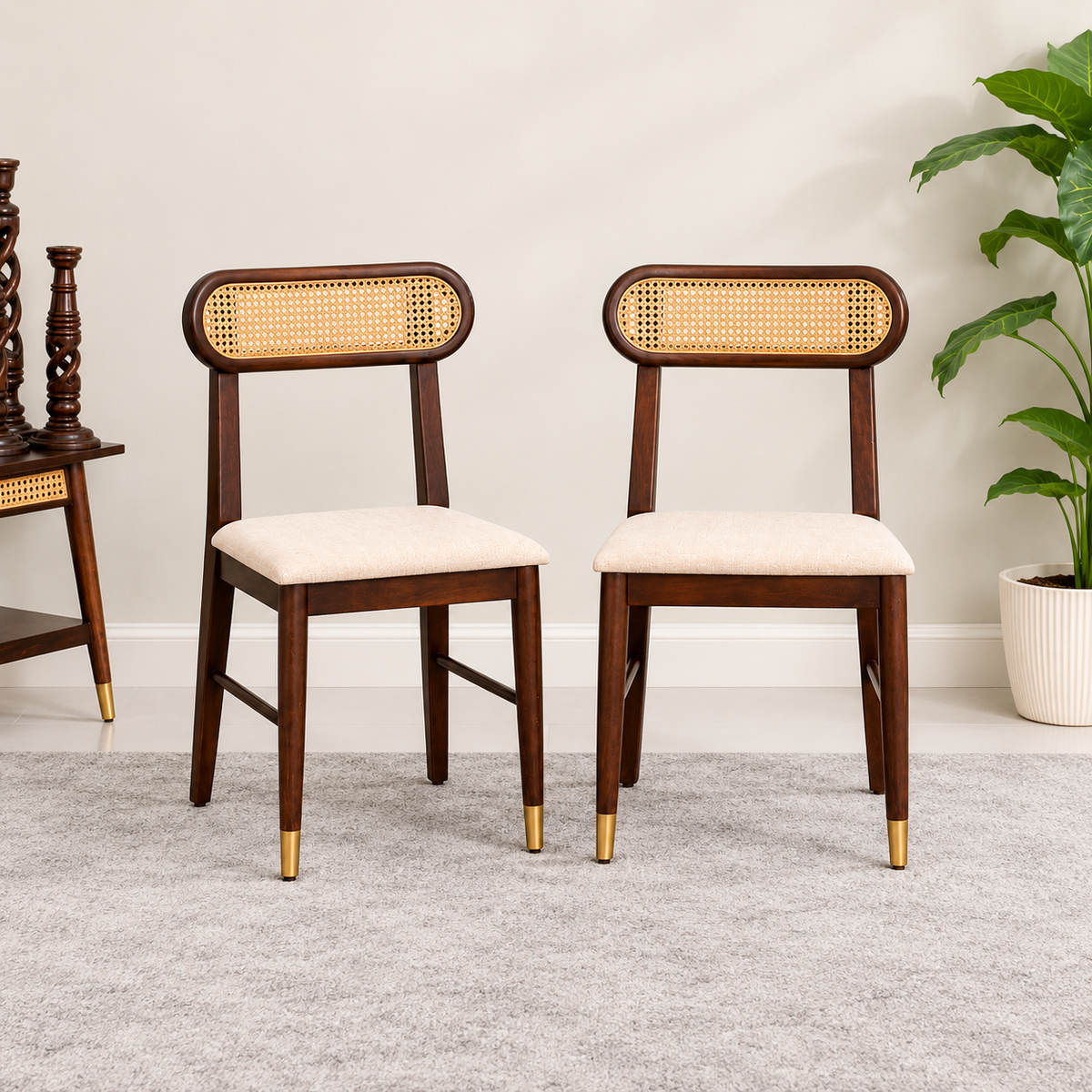 Ashton Solid Wood Rattan Cane Chair Set Of 2