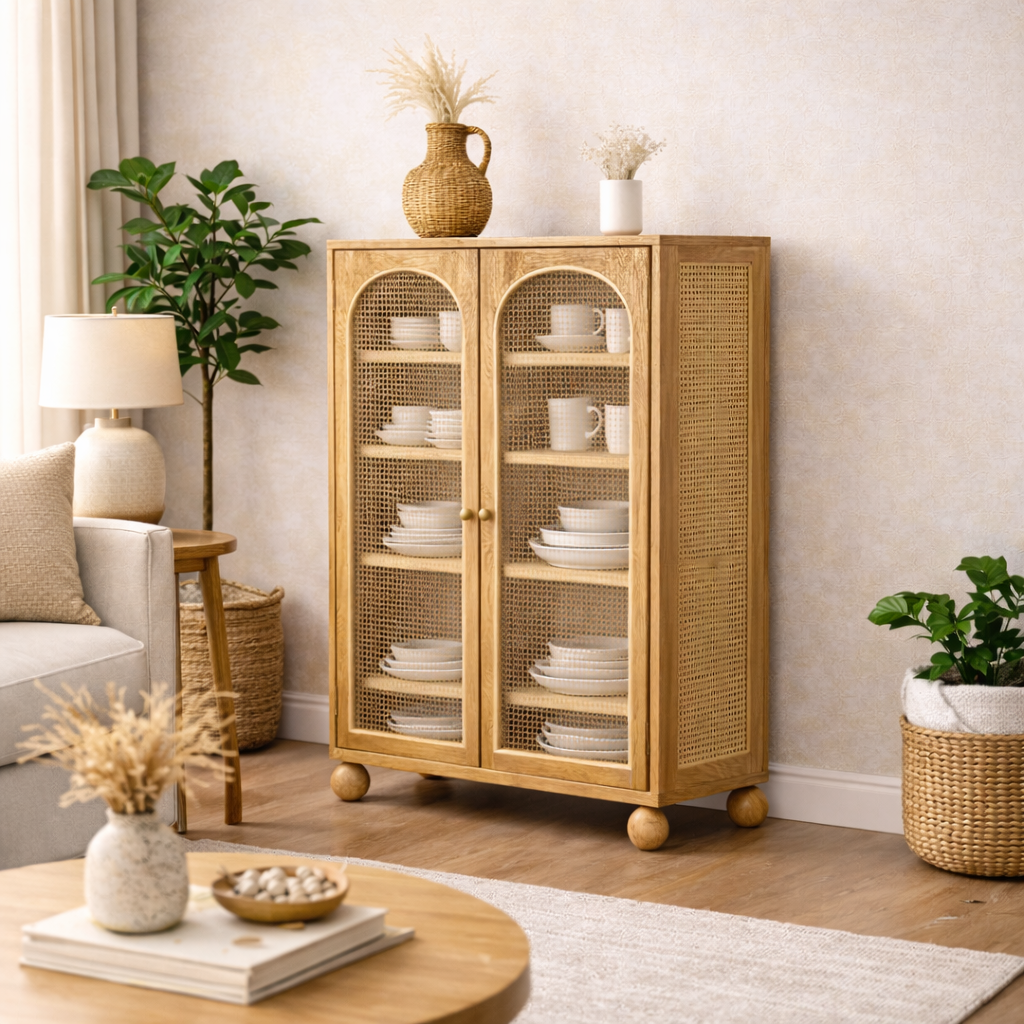 Valencia Rattan Large Crockery Unit Solid Wood | Mamta Handicraft