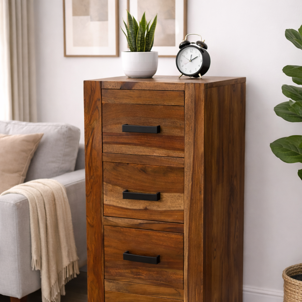 Sierra Sheesham Wood 4-Drawer Storage Chest-Honey
