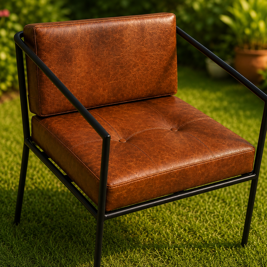 Modern Leather Tubular Frame Lounge Chair