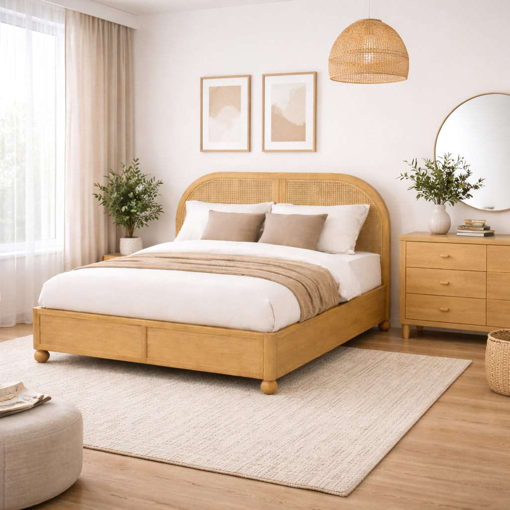 Valencia Rattan Hydraulic Storage Bed | Mamta Handicraft