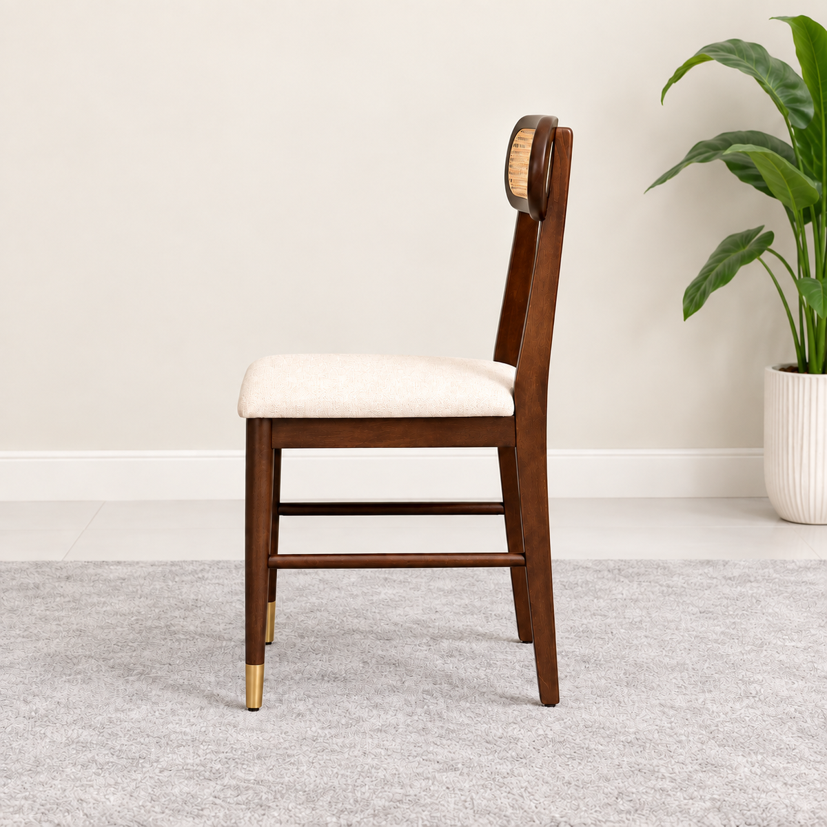 Ashton Solid Wood Rattan Cane Dining Table 4 Seater Set