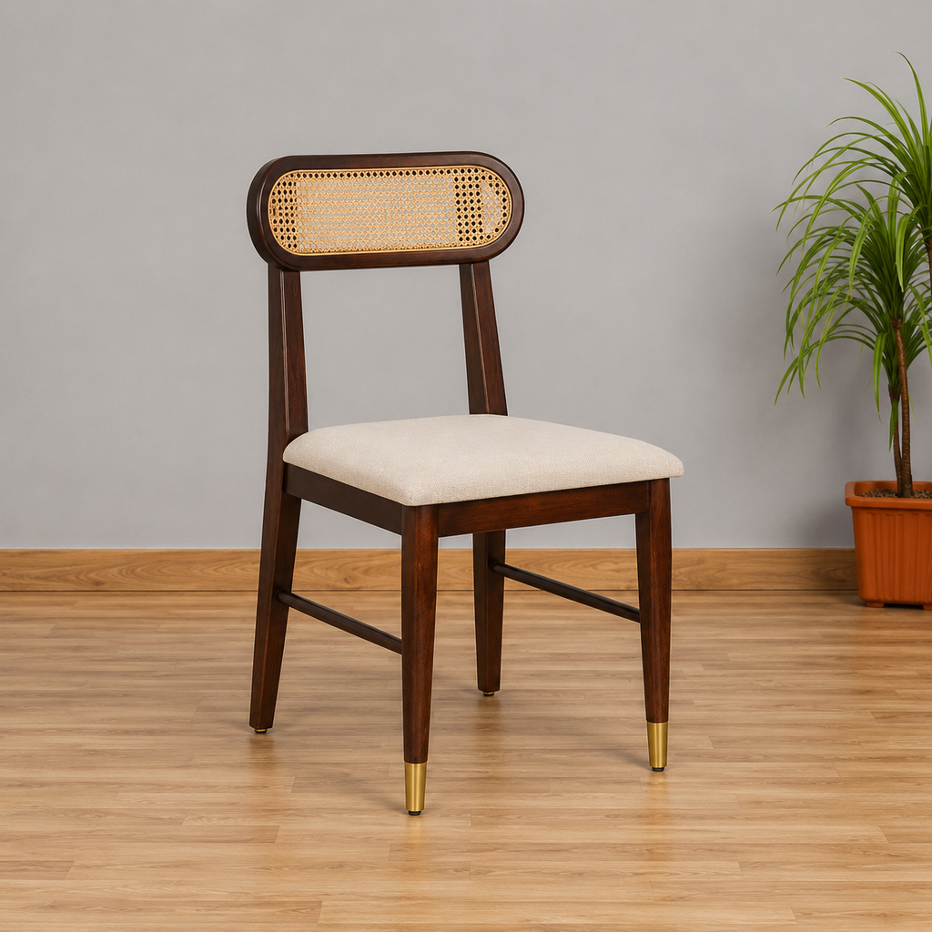Ashton Solid Wood Rattan Cane Squre Dining Table Set -4 Seater 