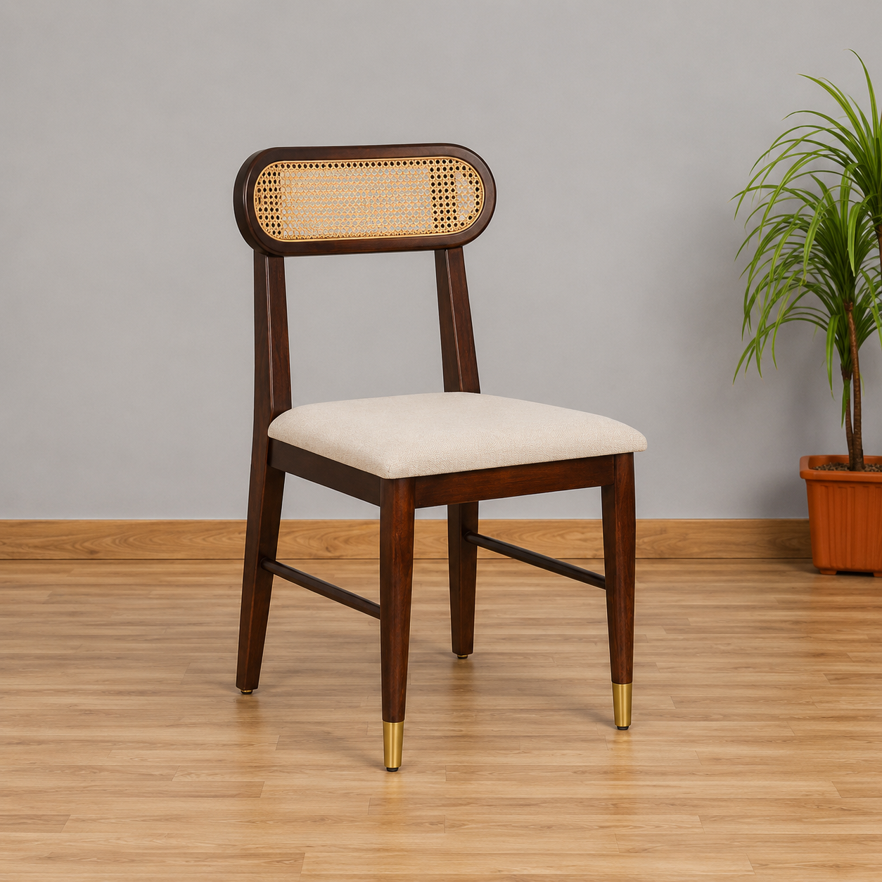 Ashton Solid Wood Rattan Cane Squre Dining Table Set -4 Seater 