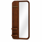 Modern Sheesham Wood Wall Mirror with Brass Hooks & Display Shelves