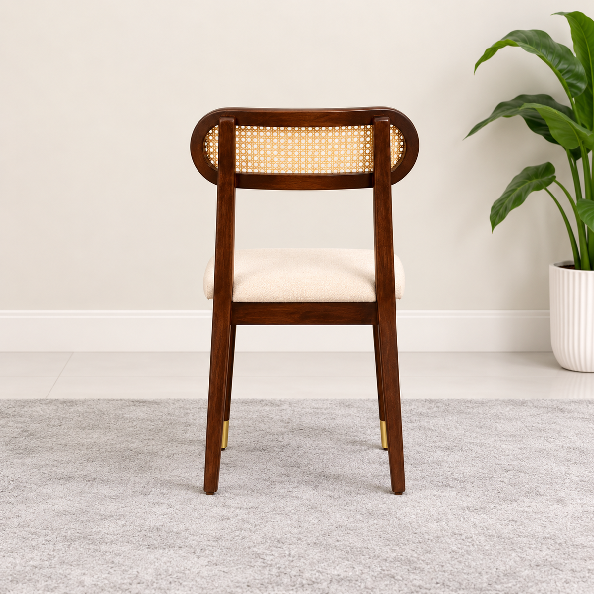 Ashton Solid Wood Rattan Cane Squre Dining Table Set -4 Seater 