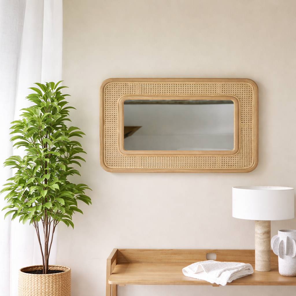 Cane Frame Wall Mirror Front View | Mamta Handicraft