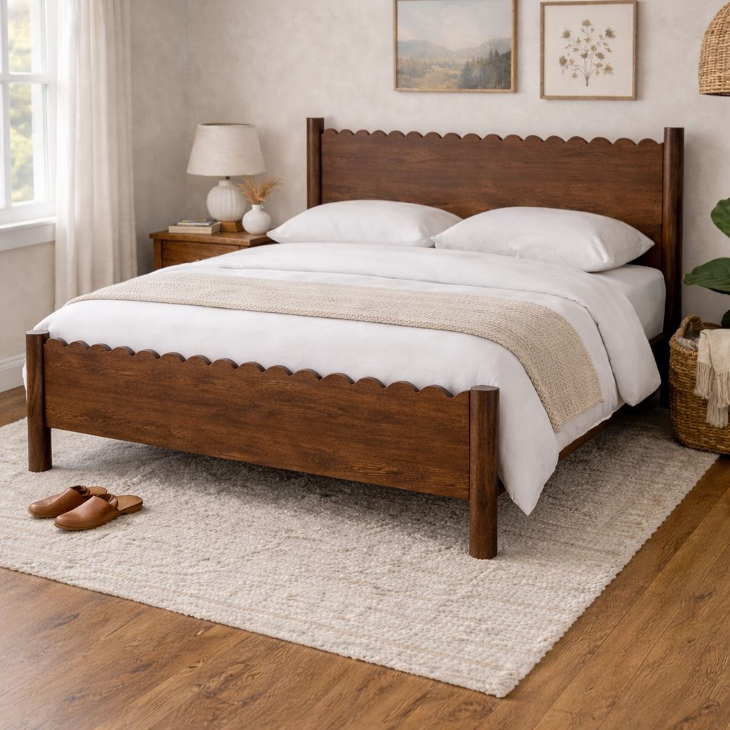 Indiana Scalloped Edge Solid Wood Elegant Bed Queen Size
