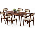Premium Sheesham Wood 6 Seater Dining Set with Natural Cane Back Chairs