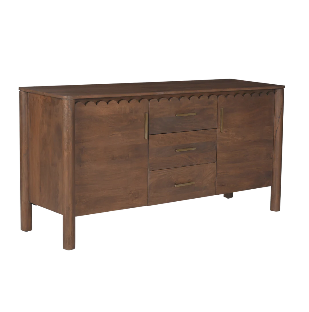 Indiana Scalloped Edge Solid Wood Sideboard – Modern Storage Cabinet