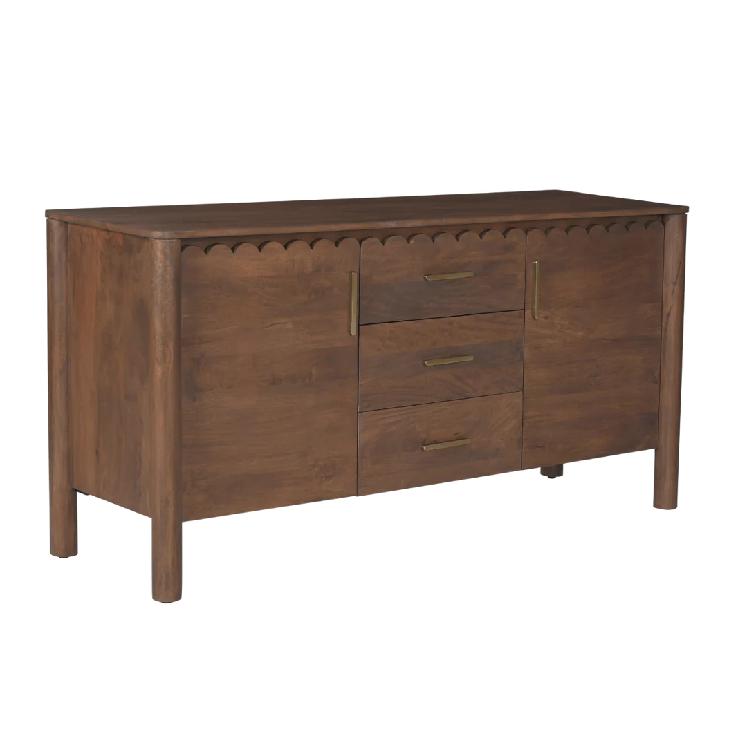 Indiana Scalloped Edge Solid Wood Sideboard – Modern Storage Cabinet