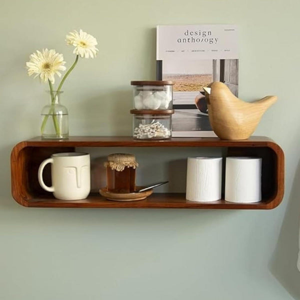 Minimalist Wooden Wall Mounted Display Shelf- Set Of 2