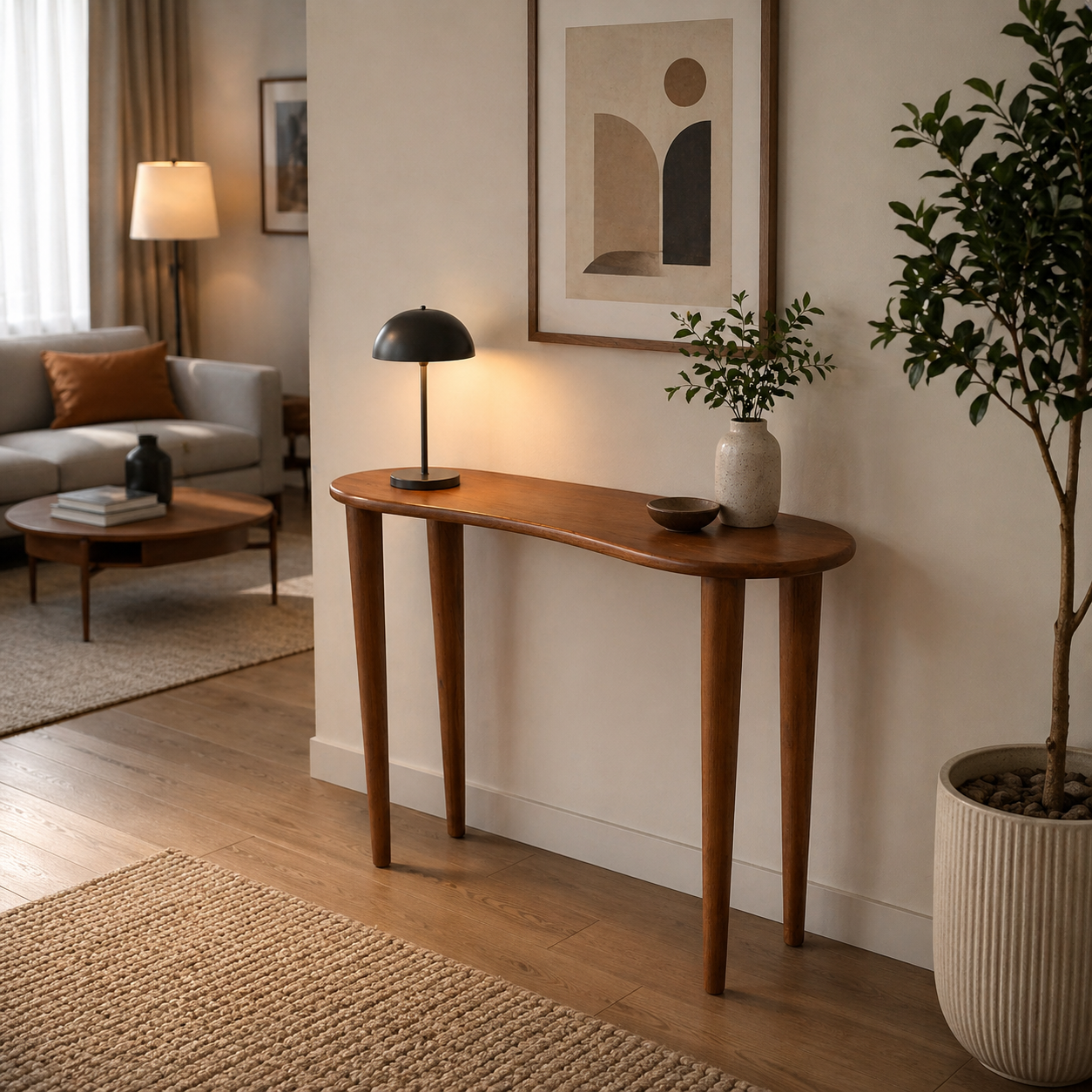 Mid-Century Modern Curved Wooden Console Table | Mamta Handicraft