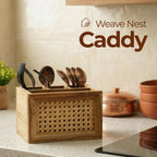 Natural Rattan Wooden Desk Organizer Storage Box- Set Of 2