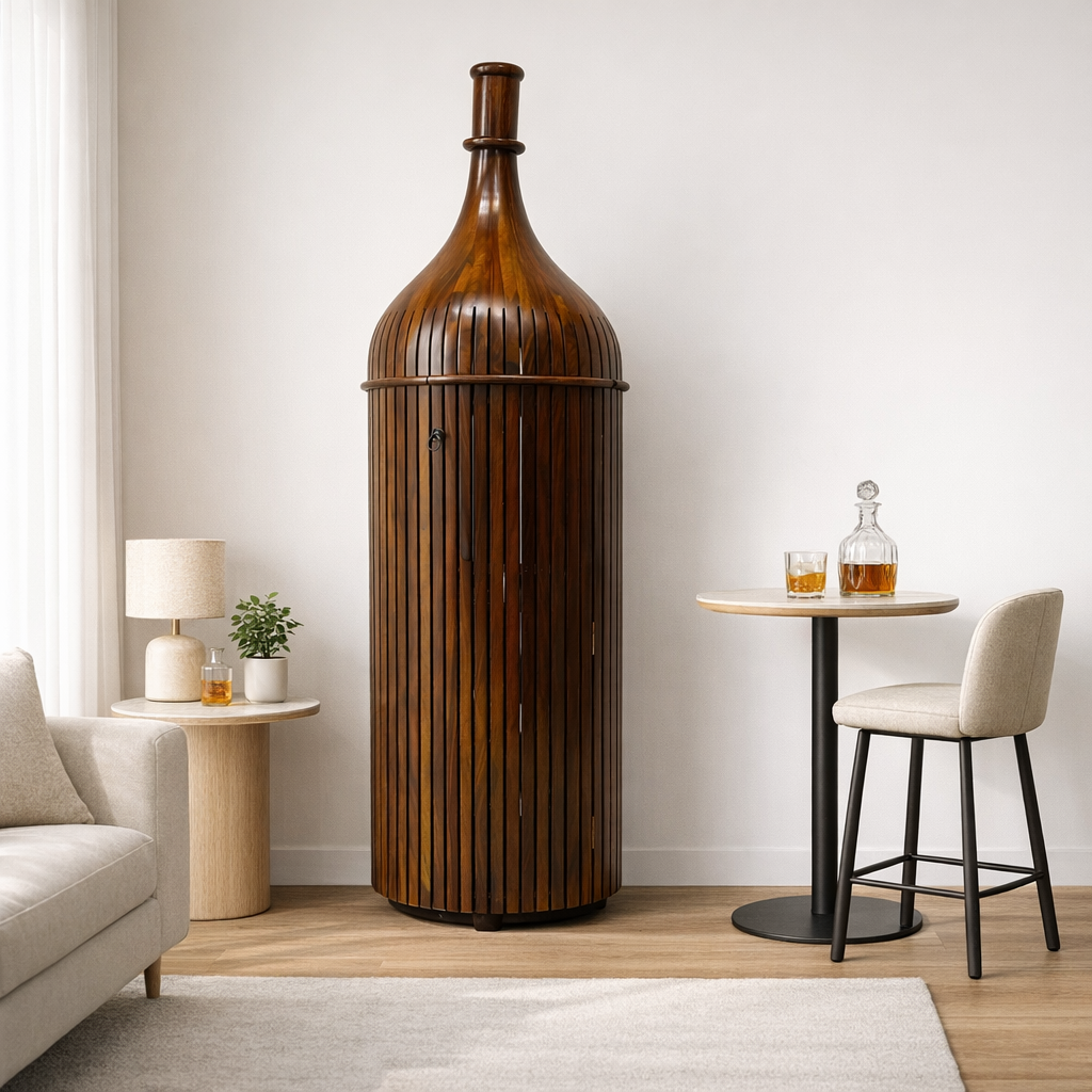 Modern Bottle-Shaped Sheesham Wood Bar Cabinet with Door