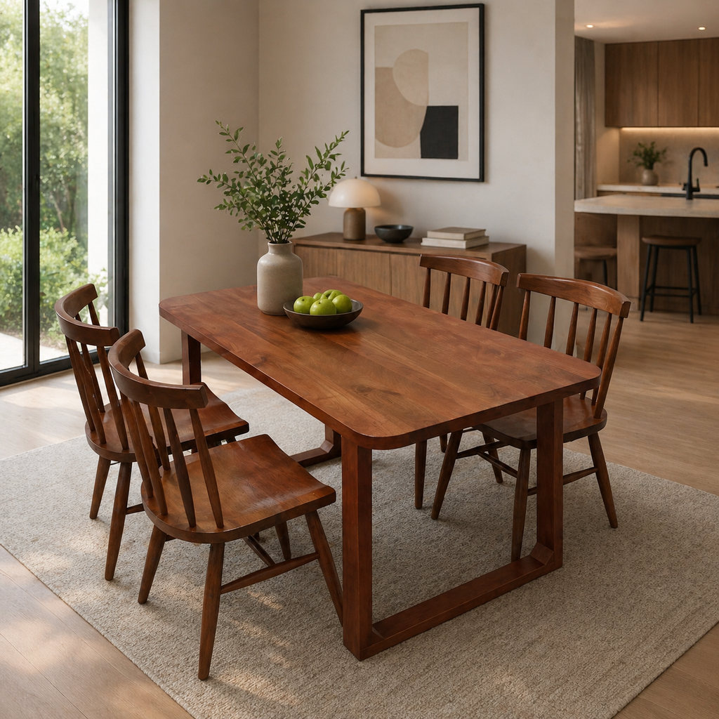 Elegant Solid Wood Dining Table with Soft Rounded Corners