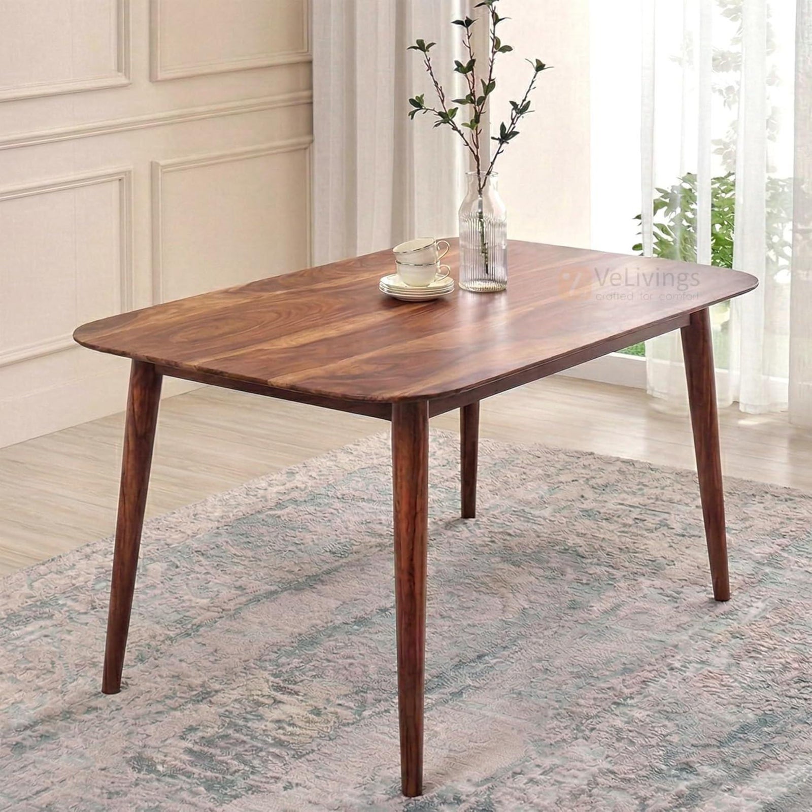 Astera Sheesham Wood 4 Seater Dining Set with Natural Cane Chairs