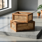 Multi-Purpose Rattan Organizer Caddy for Kitchen & Dining-Set Of 2