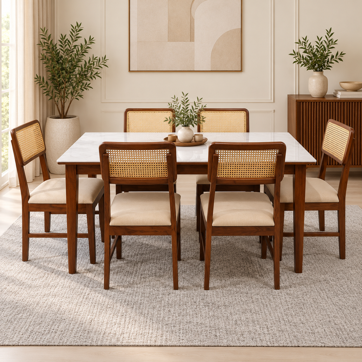 Modern Ceramic Top Dining Table Set with Chairs-6 Seater