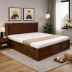 Premium Sheesham Wood Box Storage Bed with Slatted Headboard
