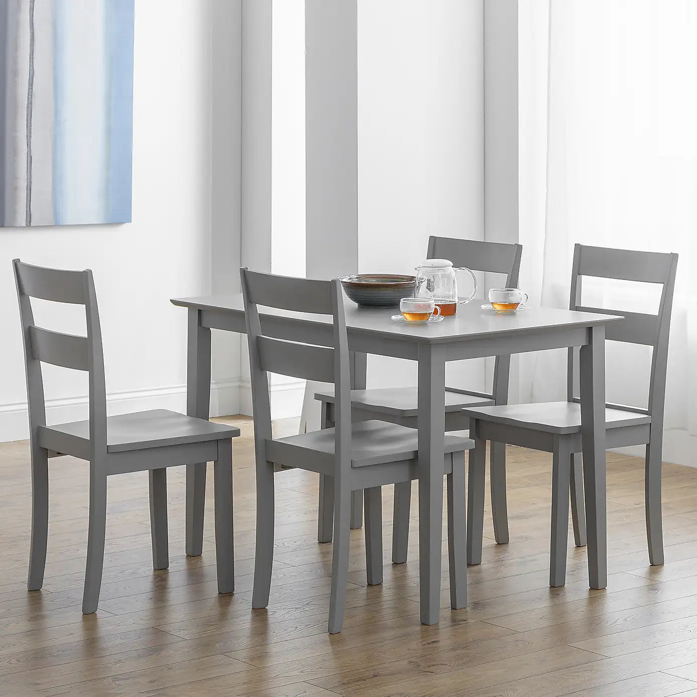 Kobe 4 Seater Rectangular Small Dining Table with 4 Chairs, Grey