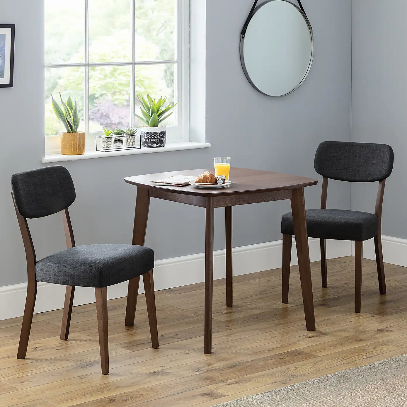 Lennox 2 Seater Square Dining Table with 2 Farringdon Chairs, Beech Wood