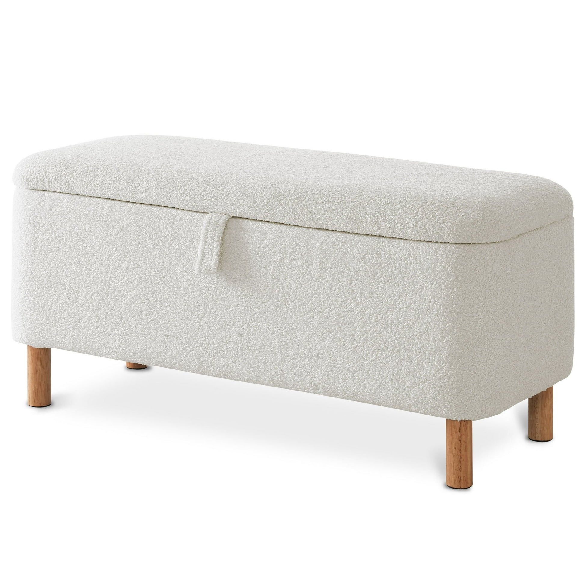 39.5" Boucle Storage Ottoman Bench for Living Room Bedroom Foot Rest End of Bed Wood Leg