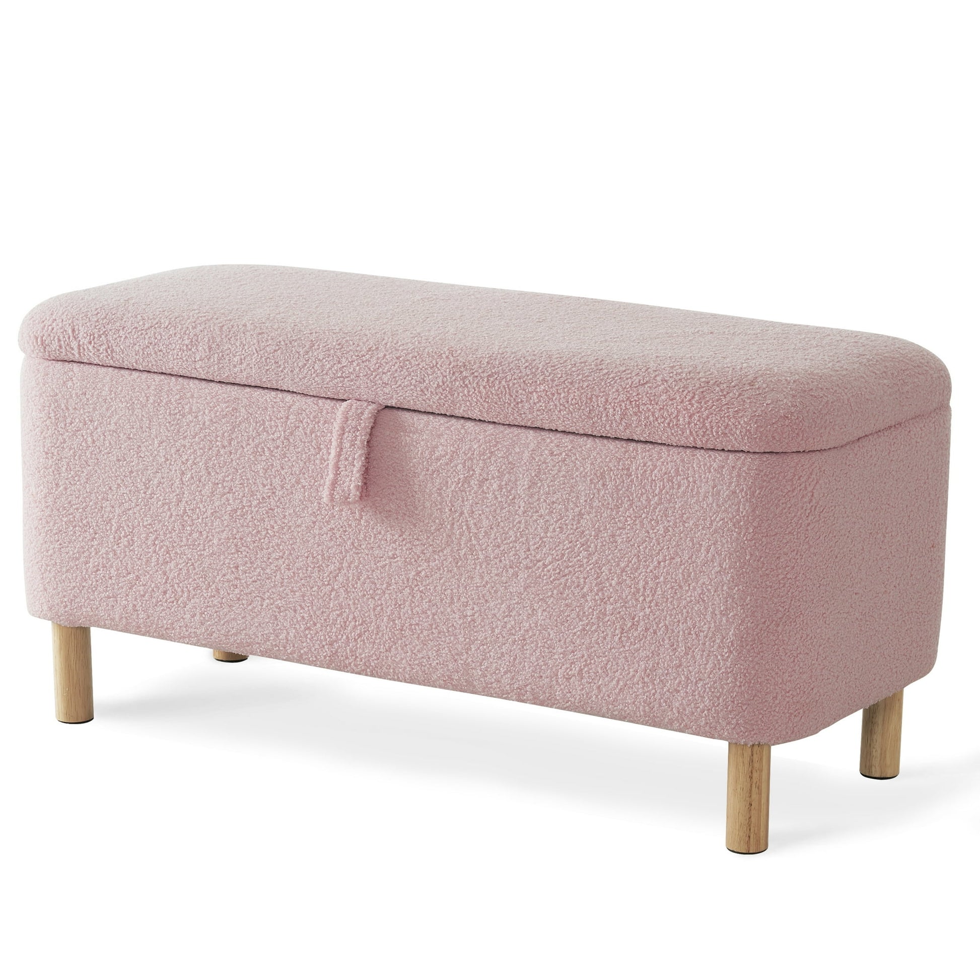 39.5" Boucle Storage Ottoman Bench for Living Room Bedroom Foot Rest End of Bed Wood Leg