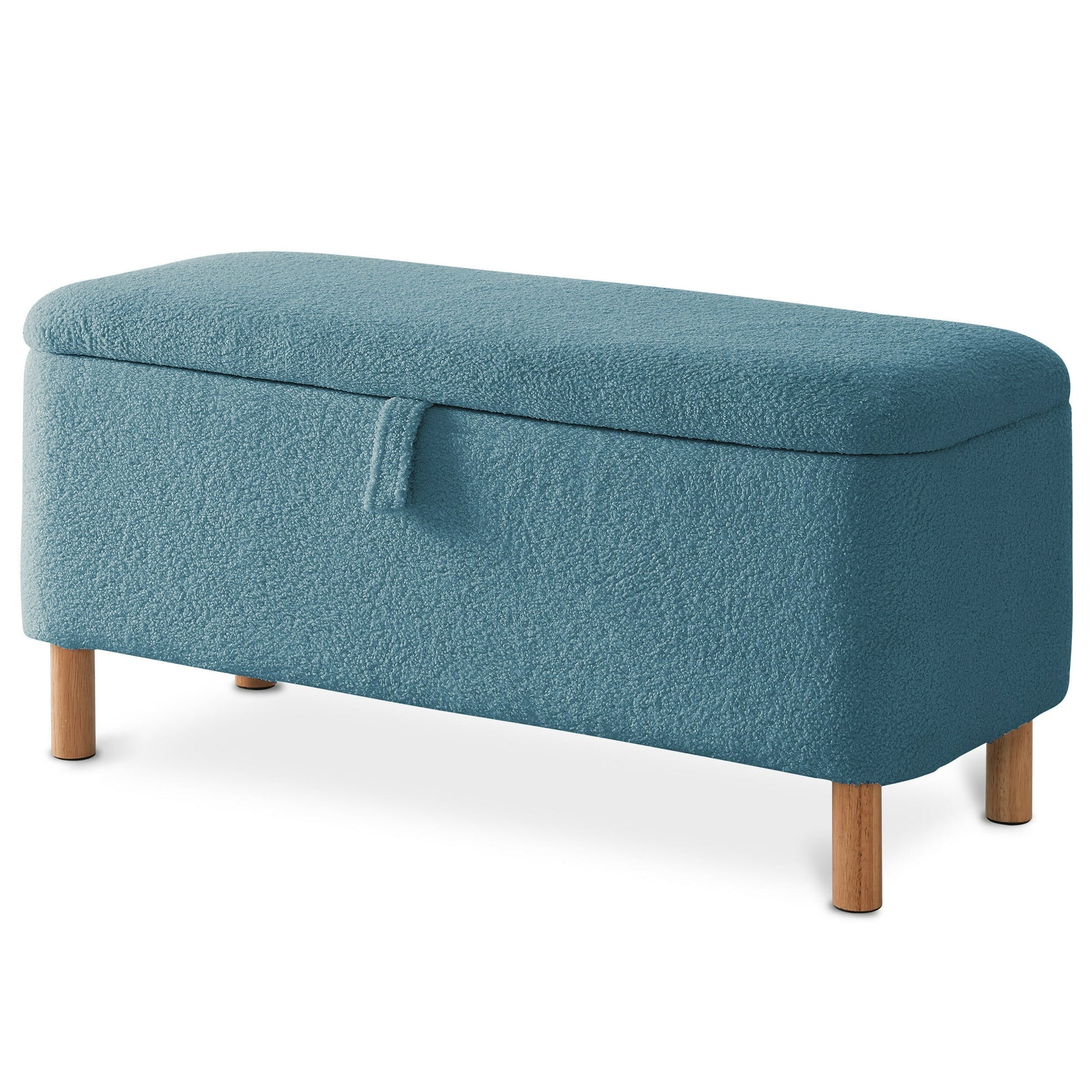 39.5" Boucle Storage Ottoman Bench for Living Room Bedroom Foot Rest End of Bed Wood Leg