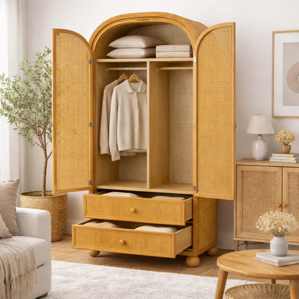 Valencia Rattan Wardrobe Front View | Mamta Handicraft