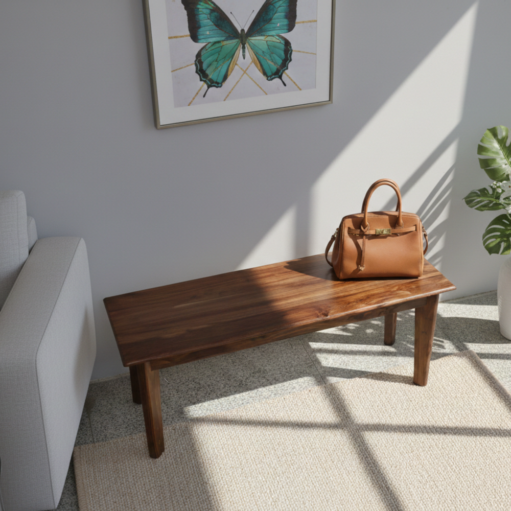 Urban Living Solid Sheesham Wood Eight Seater Dining Table Set With Bench-Honey